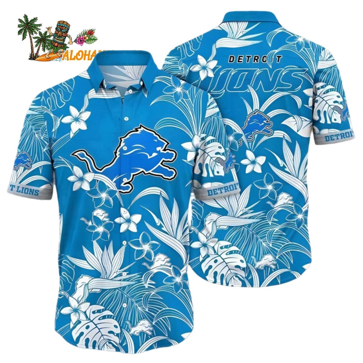 Detroit Lions Hawaiian Shirt Oceanic Blue Floral Detroit Lions Aloha Shirt 1