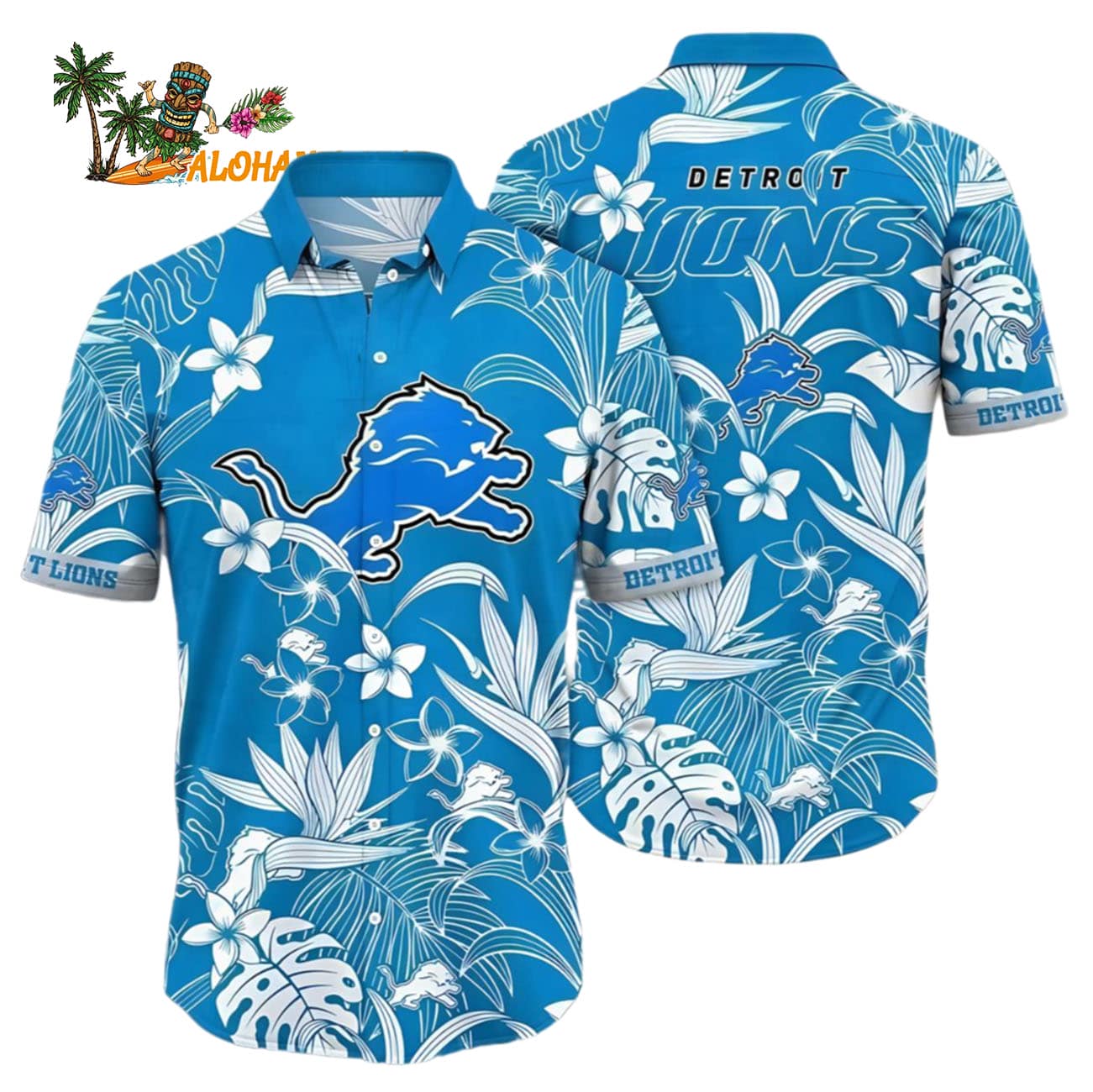 Detroit Lions Hawaiian Shirt Oceanic Blue Floral, Detroit Lions Aloha Shirt Detroit Lions Hawaiian Shirt Oceanic Blue Floral, Detroit Lions Aloha Shirt