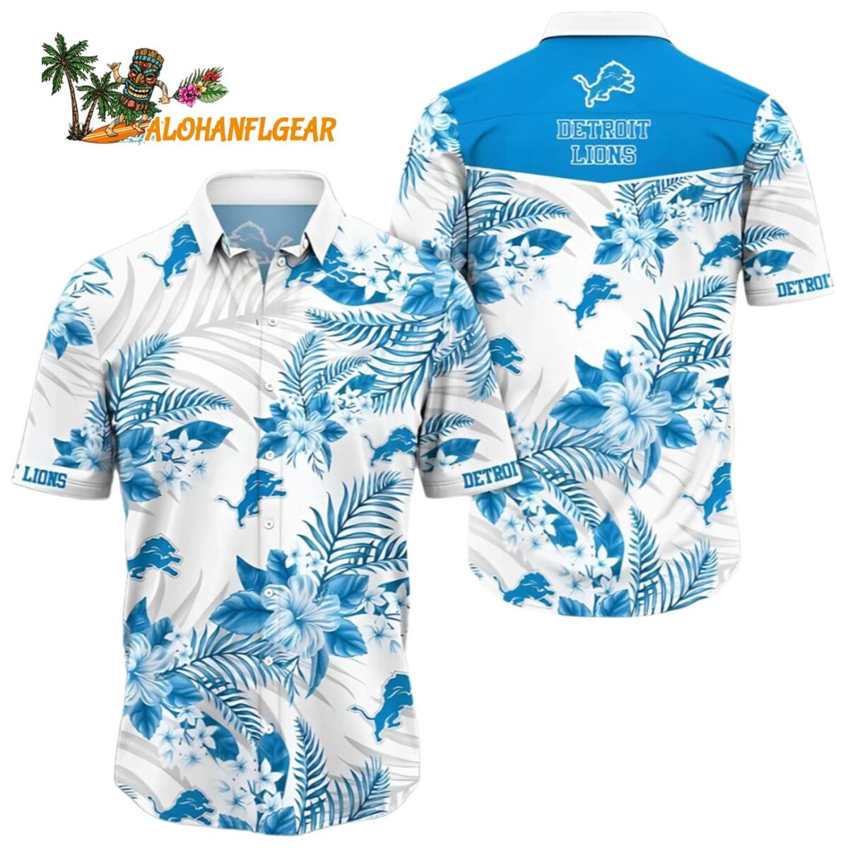 Detroit Lions Tropics Floral Pattern Hawaiian Shirt Detroit Lions Aloha Shirt 1