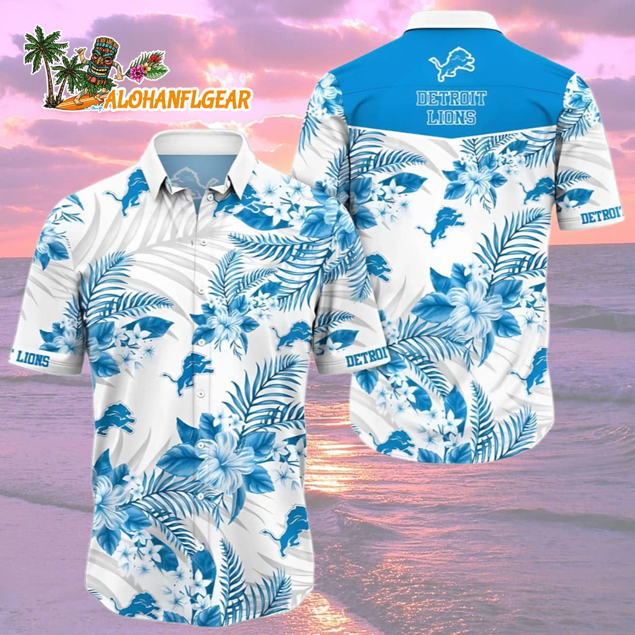 Detroit Lions Tropics Floral Pattern Hawaiian Shirt, Detroit Lions Aloha Shirt Detroit Lions Tropics Floral Pattern Hawaiian Shirt, Detroit Lions Aloha Shirt