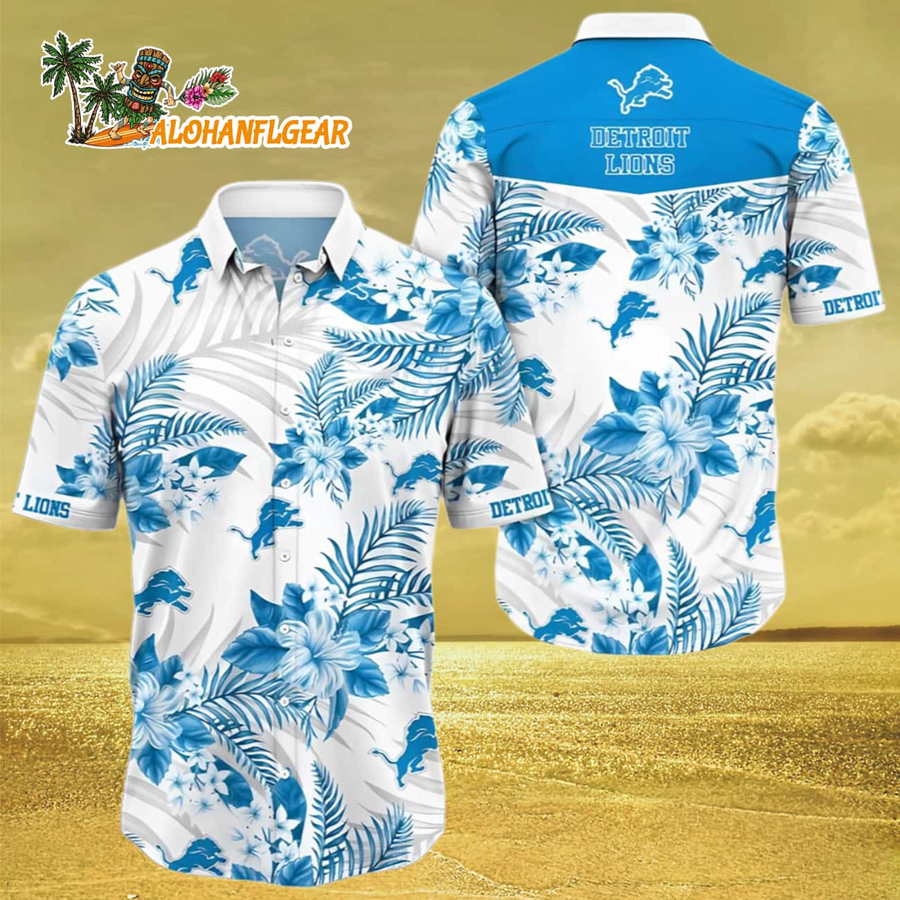 Detroit Lions Tropics Floral Pattern Hawaiian Shirt, Detroit Lions Aloha Shirt Detroit Lions Tropics Floral Pattern Hawaiian Shirt, Detroit Lions Aloha Shirt