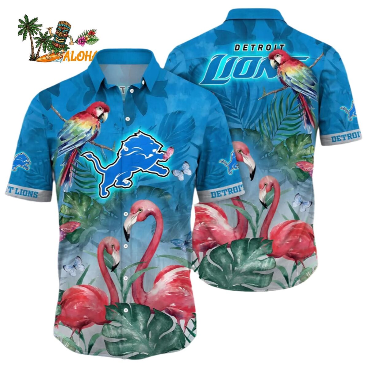 Flamingo Detroit Lions Hawaiian Shirt Vacation Aloha Shirt Detroit Lions Aloha Shirt 1