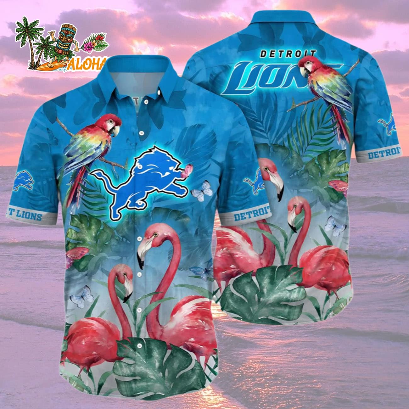 Flamingo Detroit Lions Hawaiian Shirt Vacation Aloha Shirt, Detroit Lions Aloha Shirt Flamingo Detroit Lions Hawaiian Shirt Vacation Aloha Shirt, Detroit Lions Aloha Shirt
