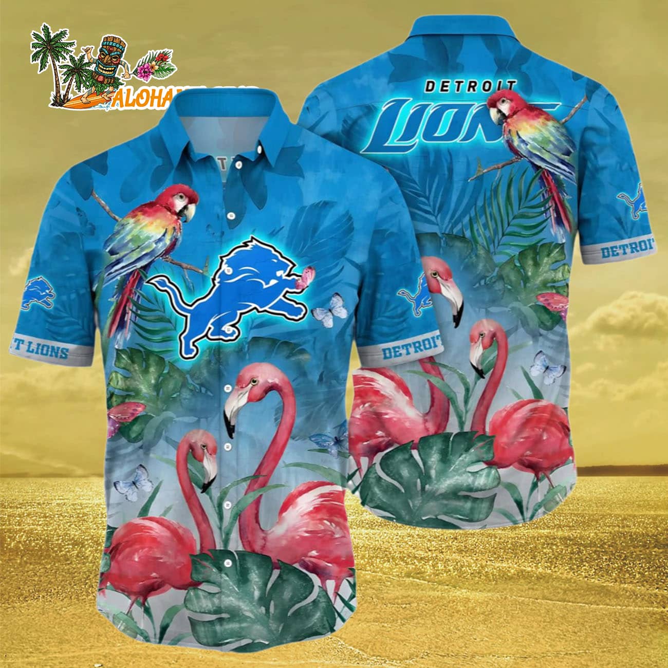Flamingo Detroit Lions Hawaiian Shirt Vacation Aloha Shirt, Detroit Lions Aloha Shirt Flamingo Detroit Lions Hawaiian Shirt Vacation Aloha Shirt, Detroit Lions Aloha Shirt