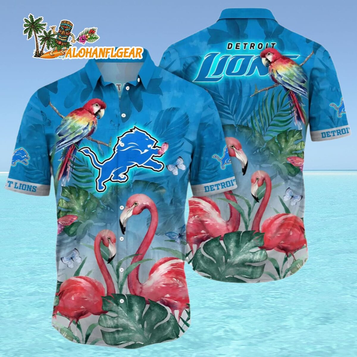 Flamingo Detroit Lions Hawaiian Shirt Vacation Aloha Shirt Detroit Lions Aloha Shirt 4