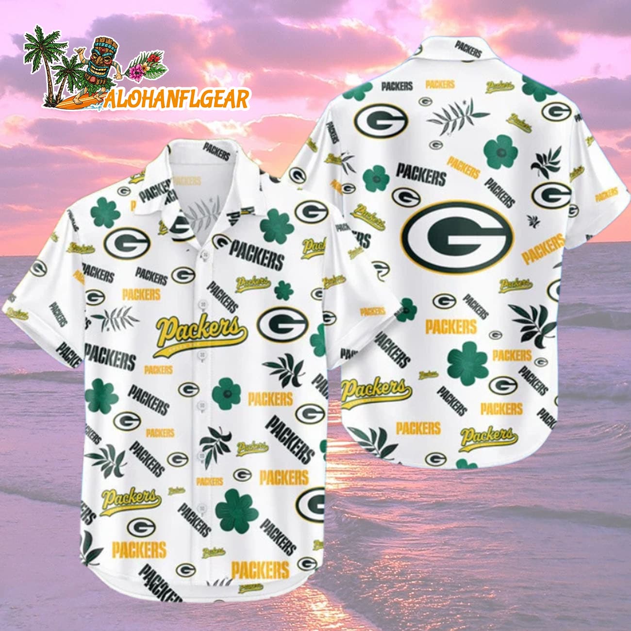 Green Bay Packers Hawaiian Shirt Tropical Beach, Green Bay Packers Aloha Shirt Green Bay Packers Hawaiian Shirt Tropical Beach, Green Bay Packers Aloha Shirt