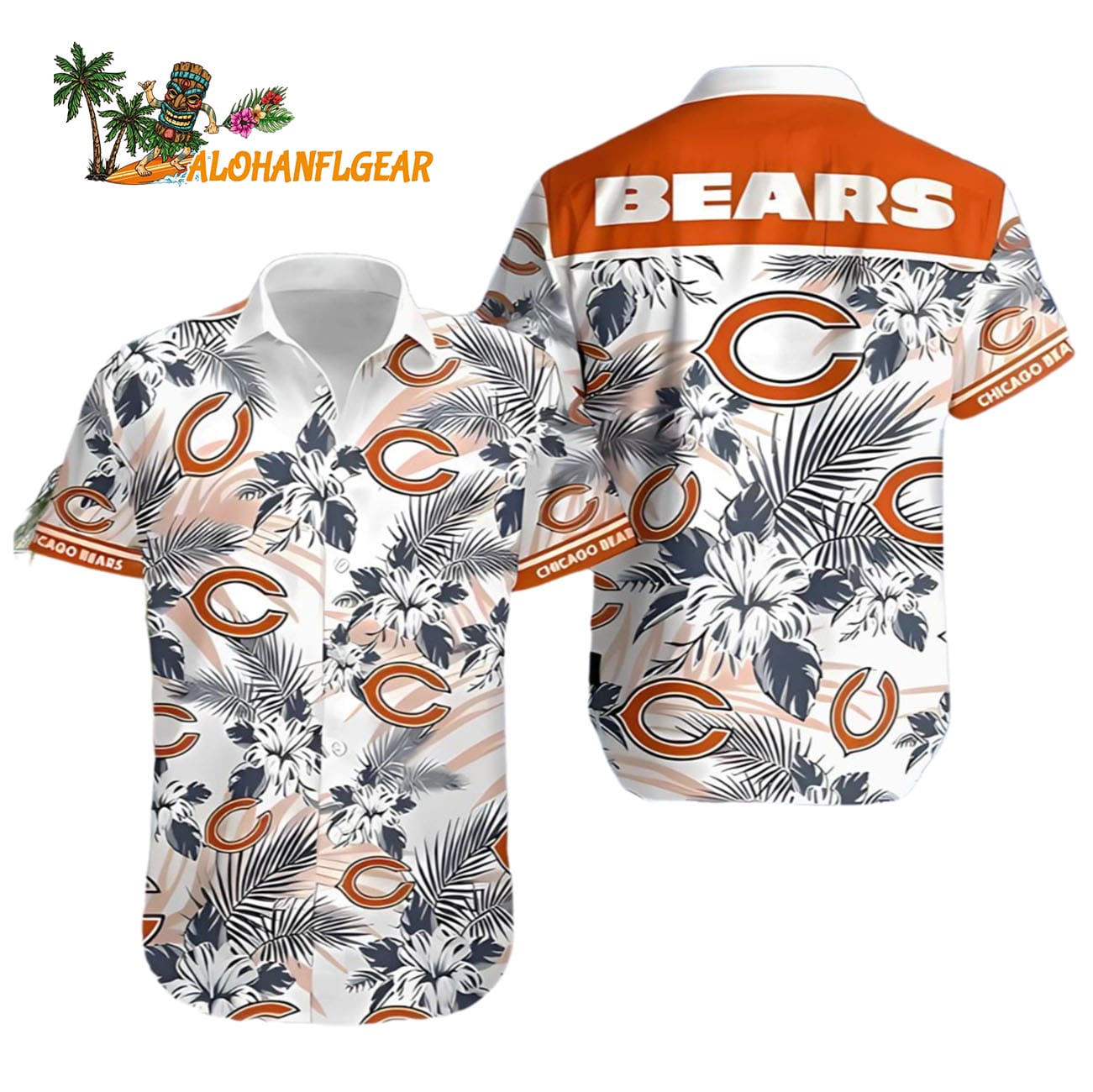 Hibiscus Flower Chicago Bears Hawaiian Shirt, Chicago Bears Aloha Shirt Hibiscus Flower Chicago Bears Hawaiian Shirt, Chicago Bears Aloha Shirt