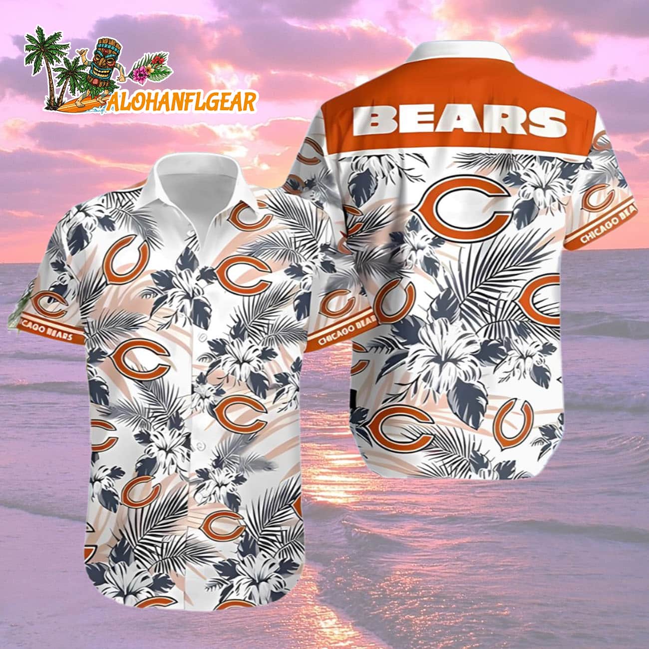 Hibiscus Flower Chicago Bears Hawaiian Shirt, Chicago Bears Aloha Shirt Hibiscus Flower Chicago Bears Hawaiian Shirt, Chicago Bears Aloha Shirt