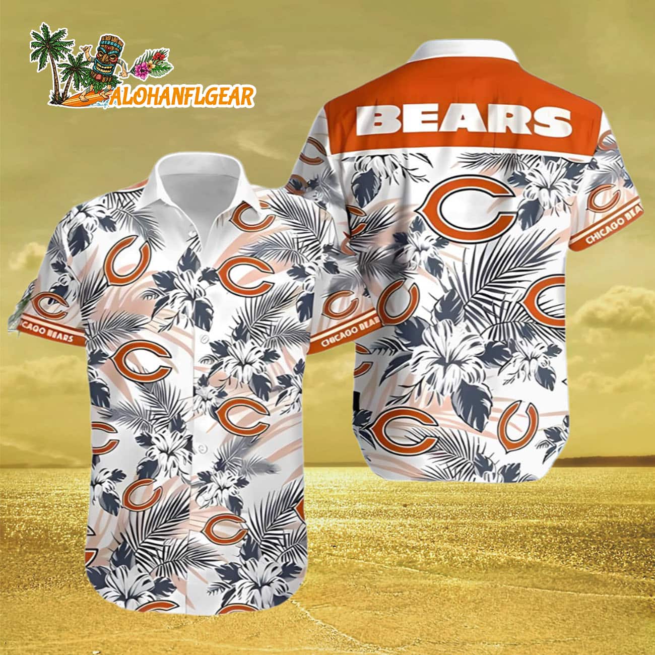 Hibiscus Flower Chicago Bears Hawaiian Shirt, Chicago Bears Aloha Shirt Hibiscus Flower Chicago Bears Hawaiian Shirt, Chicago Bears Aloha Shirt