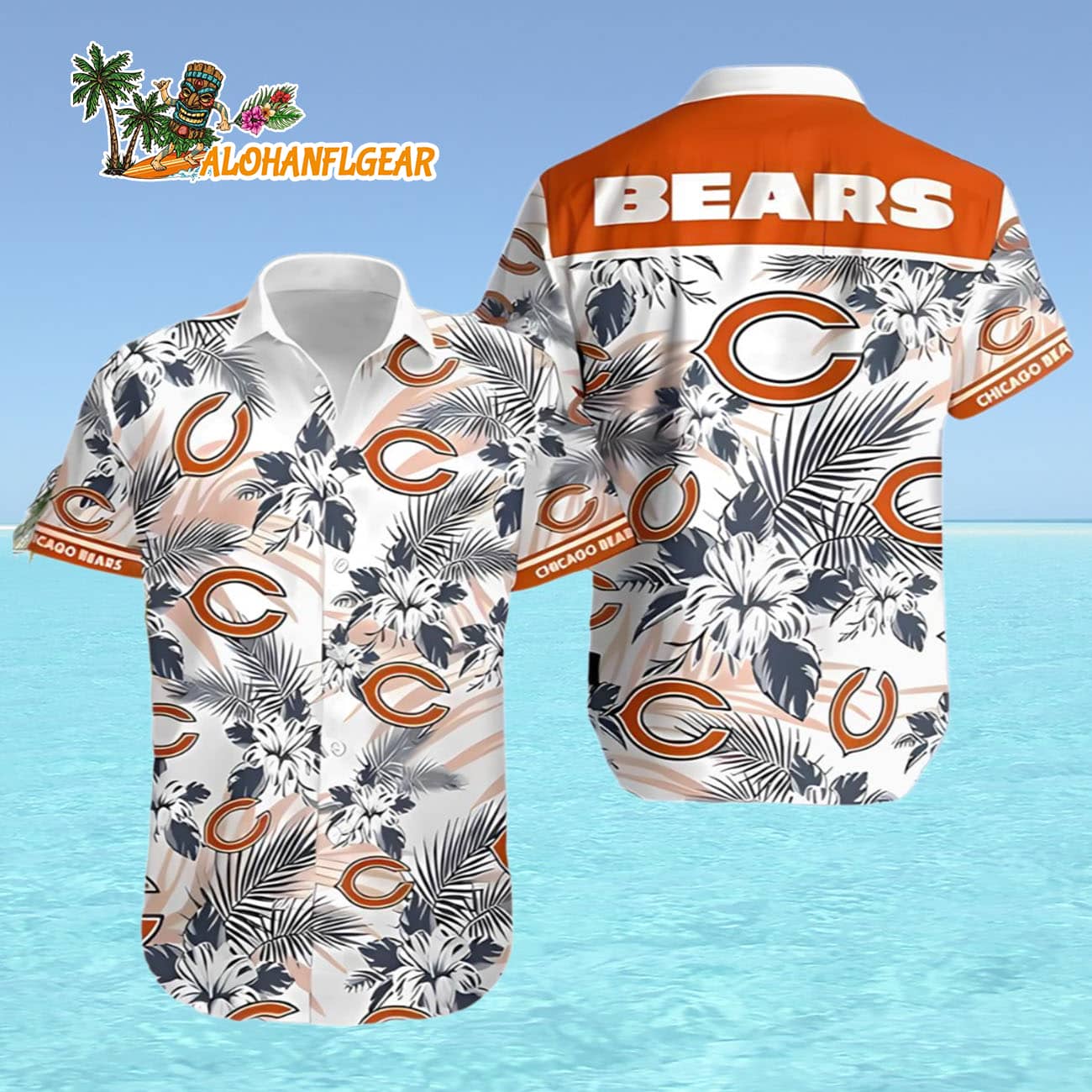 Hibiscus Flower Chicago Bears Hawaiian Shirt, Chicago Bears Aloha Shirt Hibiscus Flower Chicago Bears Hawaiian Shirt, Chicago Bears Aloha Shirt