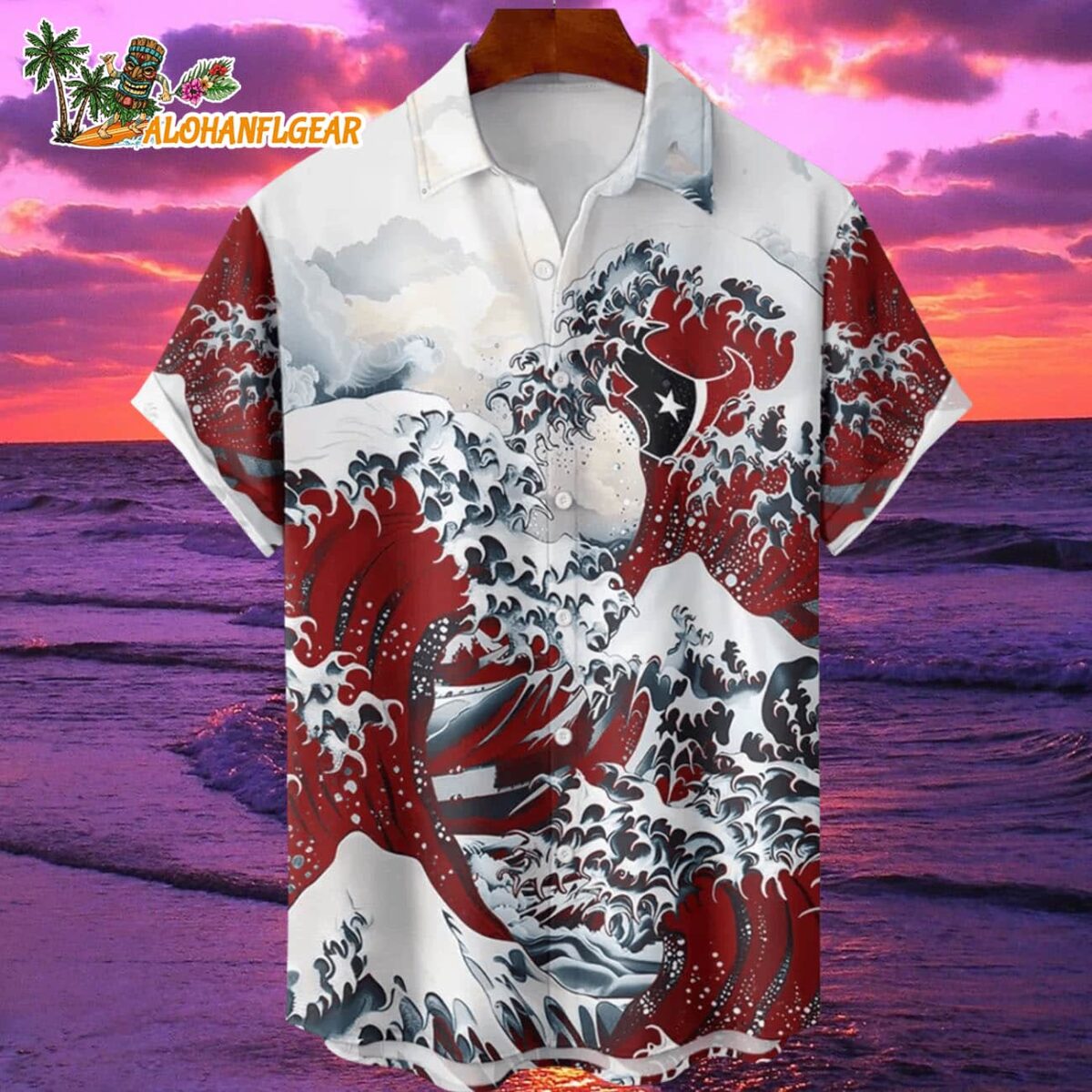 Houston Texans Great Wave Hawaiian Shirt Custom Name And Number NFL Aloha Shirt 1