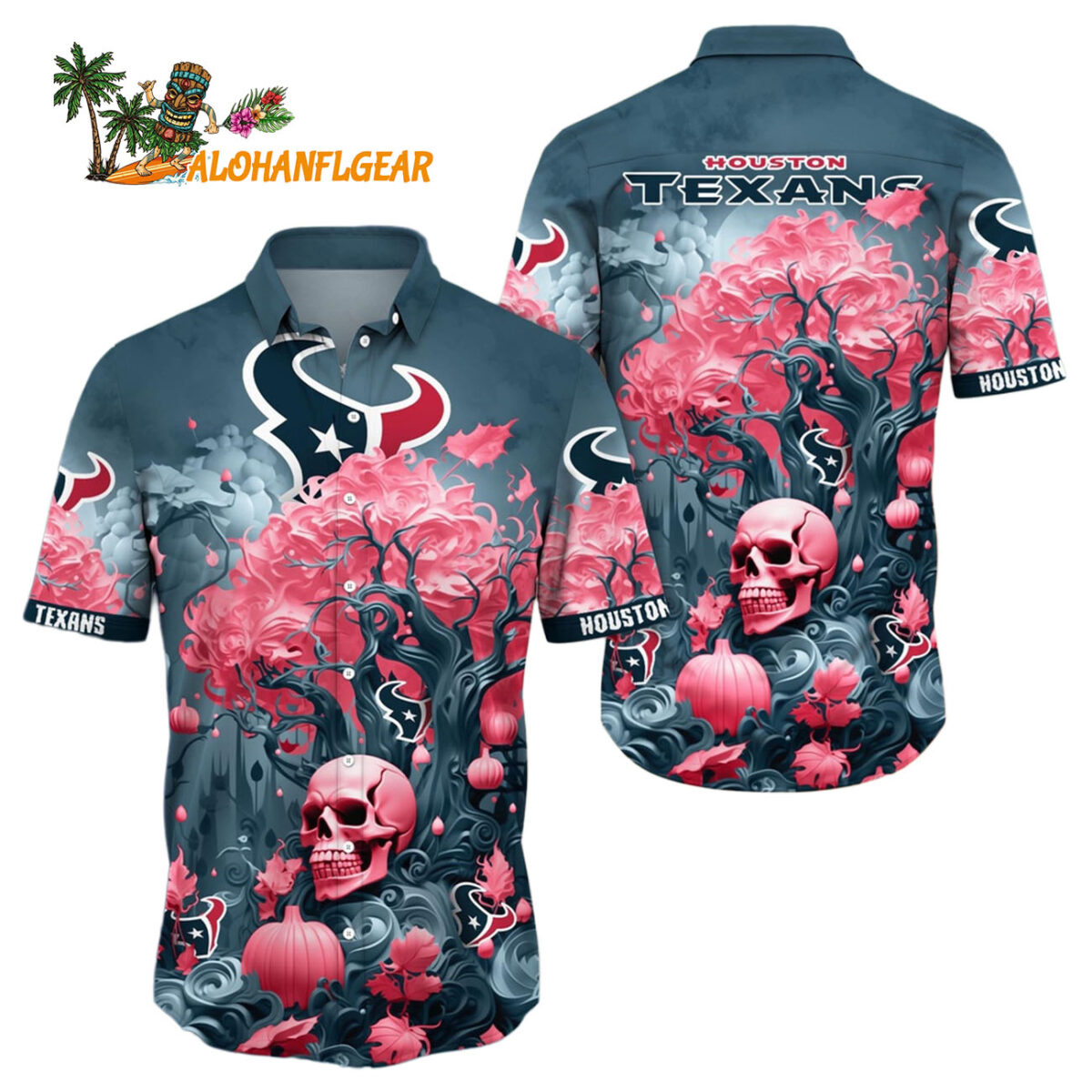 Houston Texans Halloween Skull Pumpkin Hawaiian Shirt Houston Texans Aloha Shirt 1