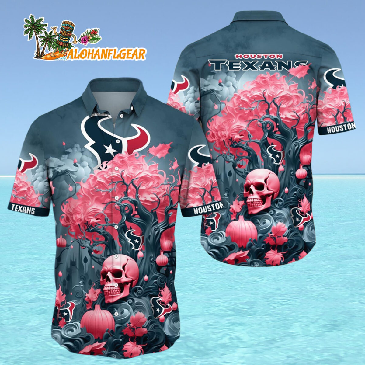 Houston Texans Halloween Skull Pumpkin Hawaiian Shirt Houston Texans Aloha Shirt 4