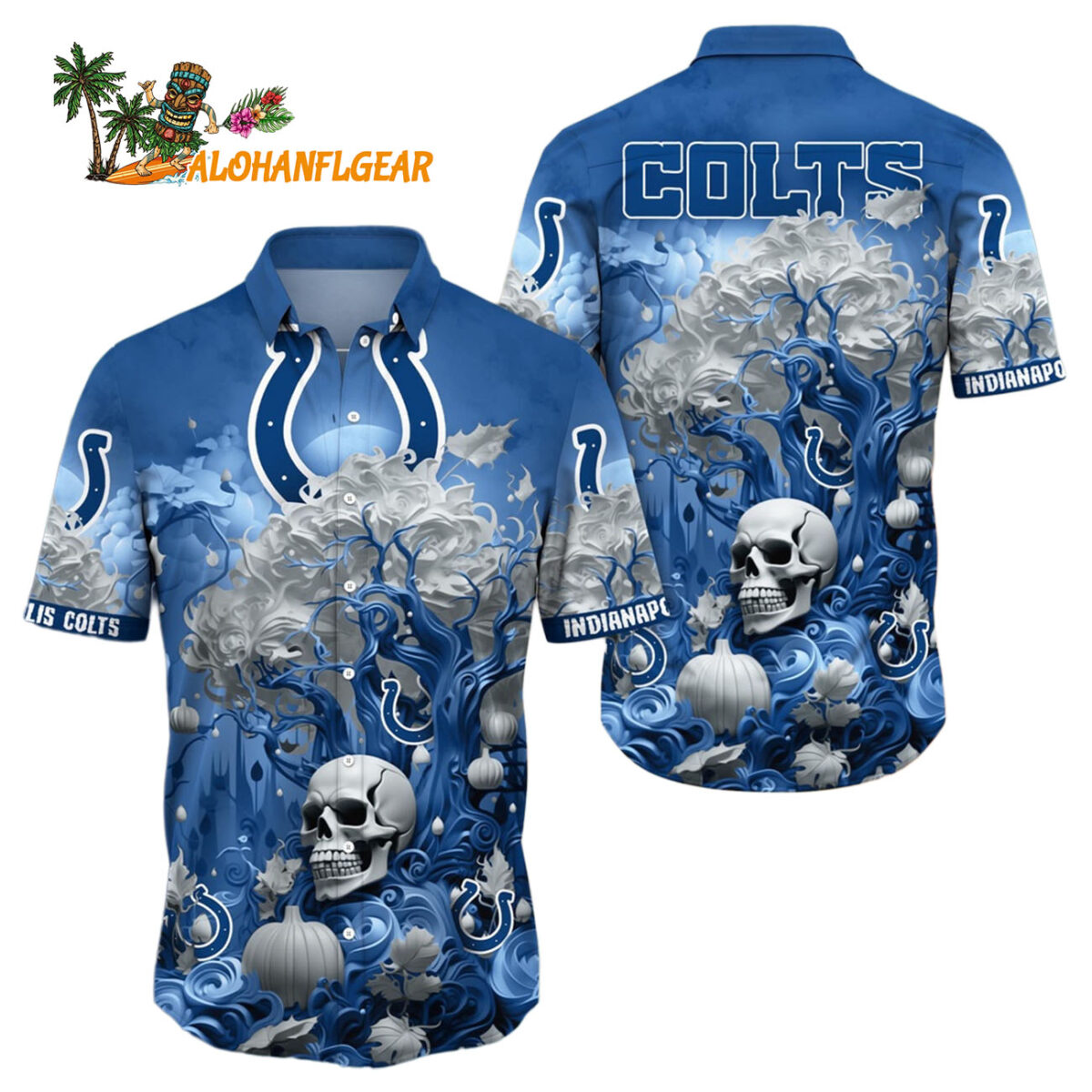 Indianapolis Colts Halloween Skull Pumpkin Hawaiian Shirt Indianapolis Colts Aloha Shirt 1