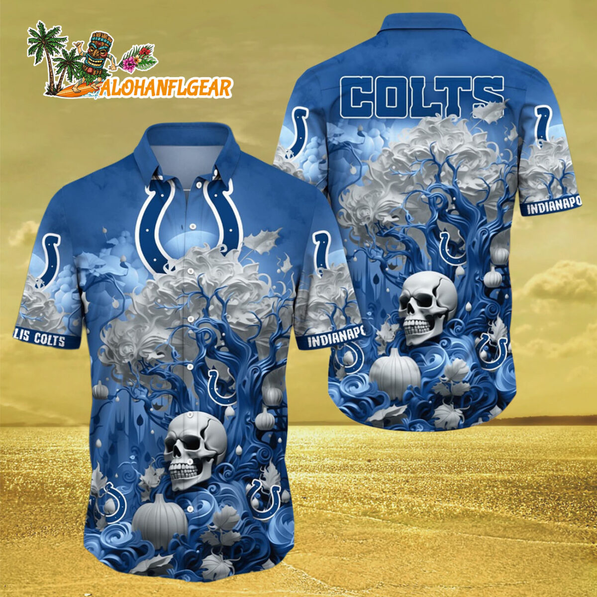 Indianapolis Colts Halloween Skull Pumpkin Hawaiian Shirt, Indianapolis Colts Aloha Shirt 2 Indianapolis Colts Halloween Skull Pumpkin Hawaiian Shirt Indianapolis Colts Aloha Shirt 3