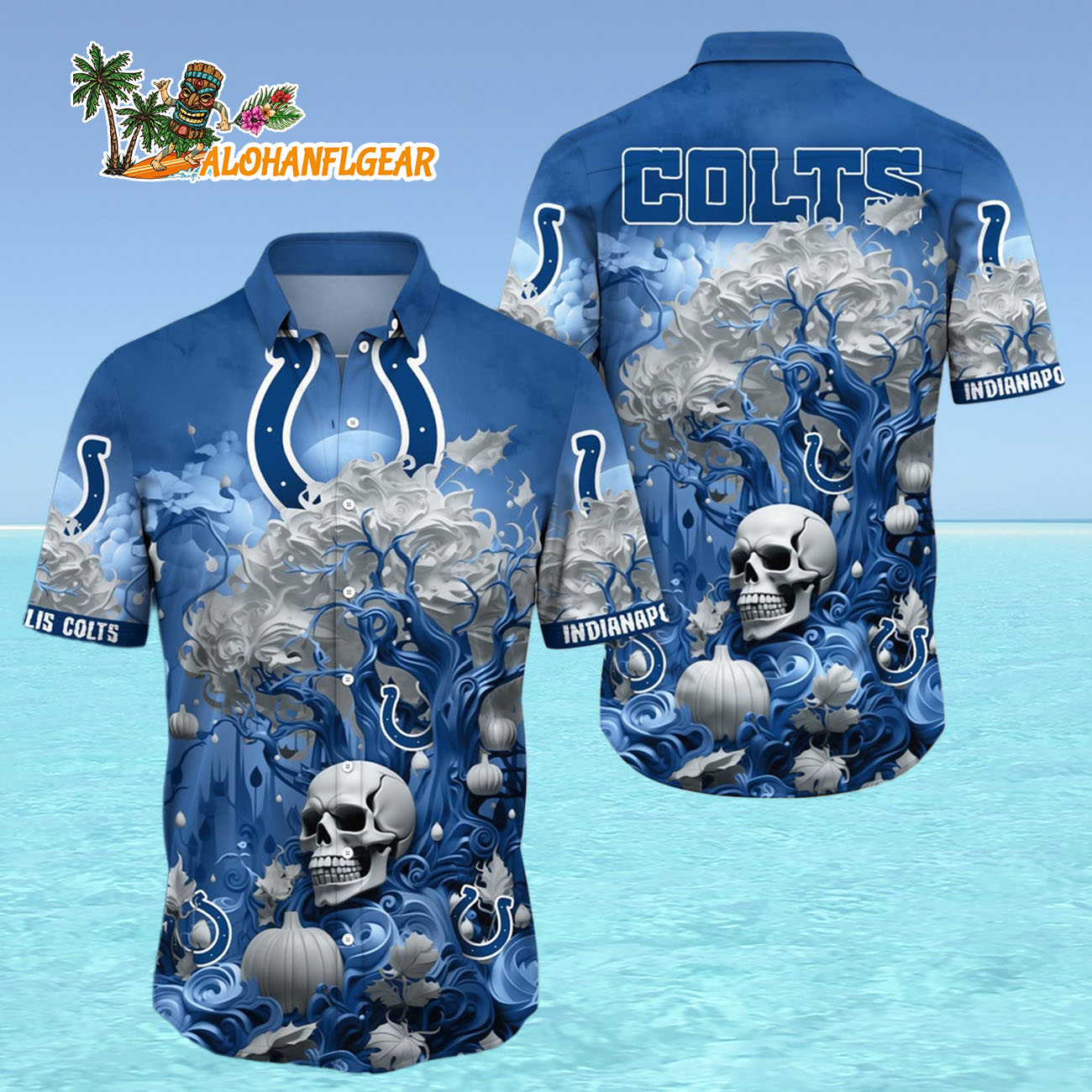 Indianapolis Colts Halloween Skull Pumpkin Hawaiian Shirt, Indianapolis Colts Aloha Shirt Indianapolis Colts Halloween Skull Pumpkin Hawaiian Shirt, Indianapolis Colts Aloha Shirt