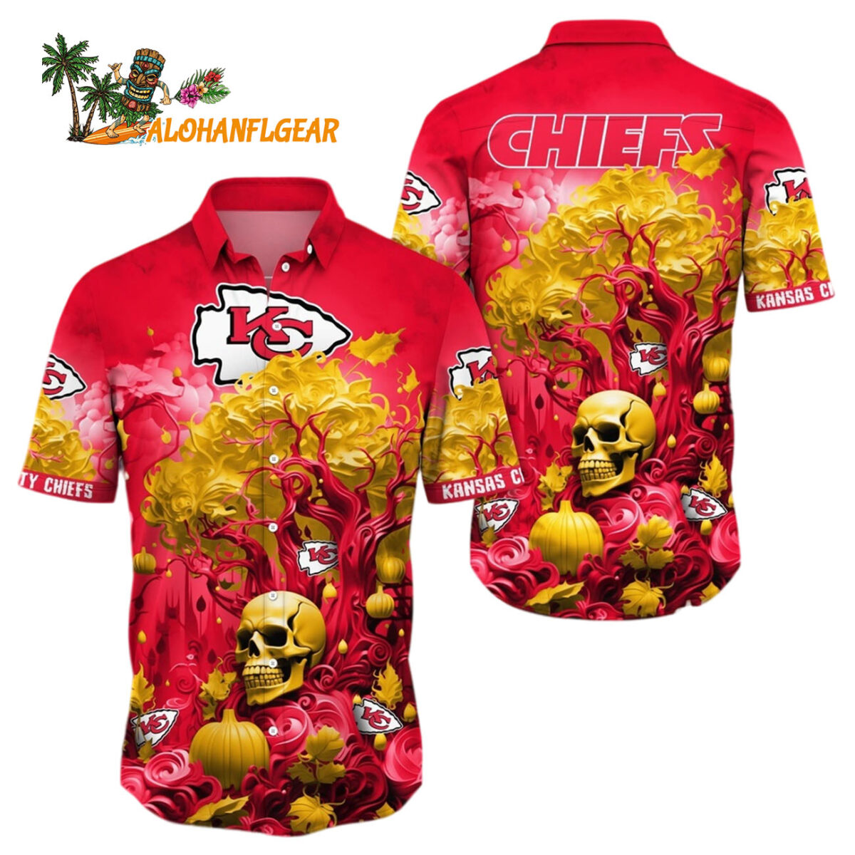 Kansas City Chiefs Halloween Skull Pumpkin Hawaiian Shirt Kansas City Chiefs Aloha Shirt 1