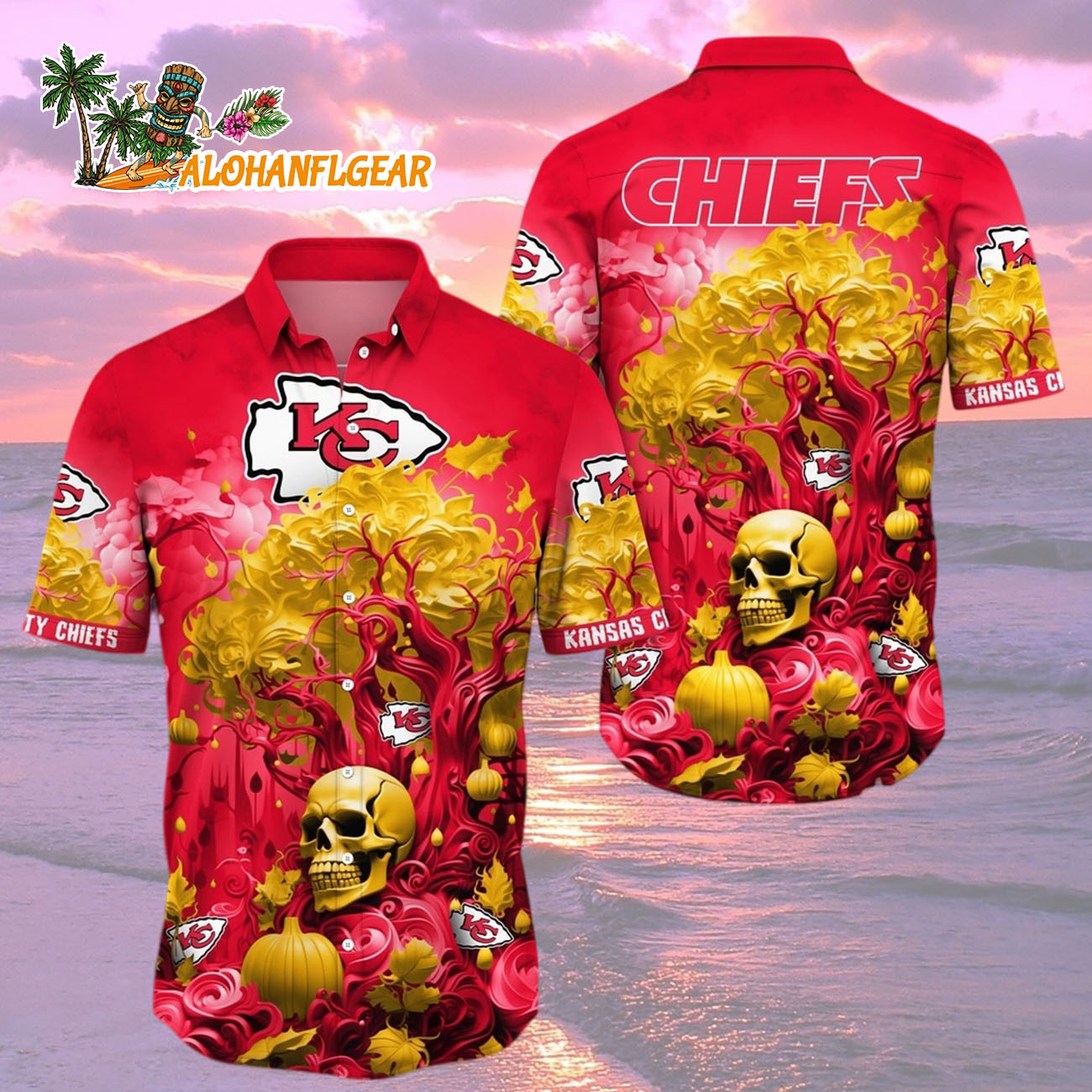 Kansas City Chiefs Halloween Skull Pumpkin Hawaiian Shirt, Kansas City Chiefs Aloha Shirt Kansas City Chiefs Halloween Skull Pumpkin Hawaiian Shirt, Kansas City Chiefs Aloha Shirt