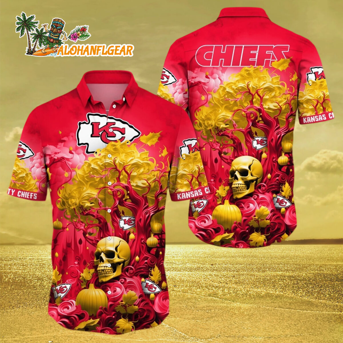 Kansas City Chiefs Halloween Skull Pumpkin Hawaiian Shirt, Kansas City Chiefs Aloha Shirt 2 Kansas City Chiefs Halloween Skull Pumpkin Hawaiian Shirt Kansas City Chiefs Aloha Shirt 3