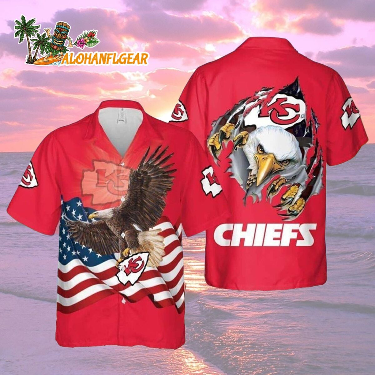 Kansas City Chiefs Hawaiian Shirt Eagle Us Flag Independence Day 4th Of July Kansas City Chiefs Aloha Shirt 2