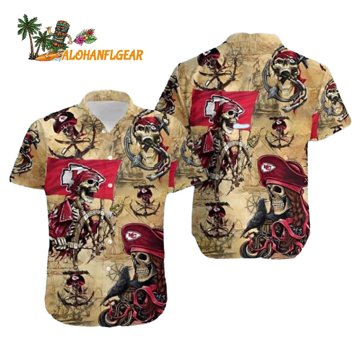 Kansas City Chiefs Hawaiian Shirt Pirate Skeleton Kansas City Chiefs Aloha Shirt 1
