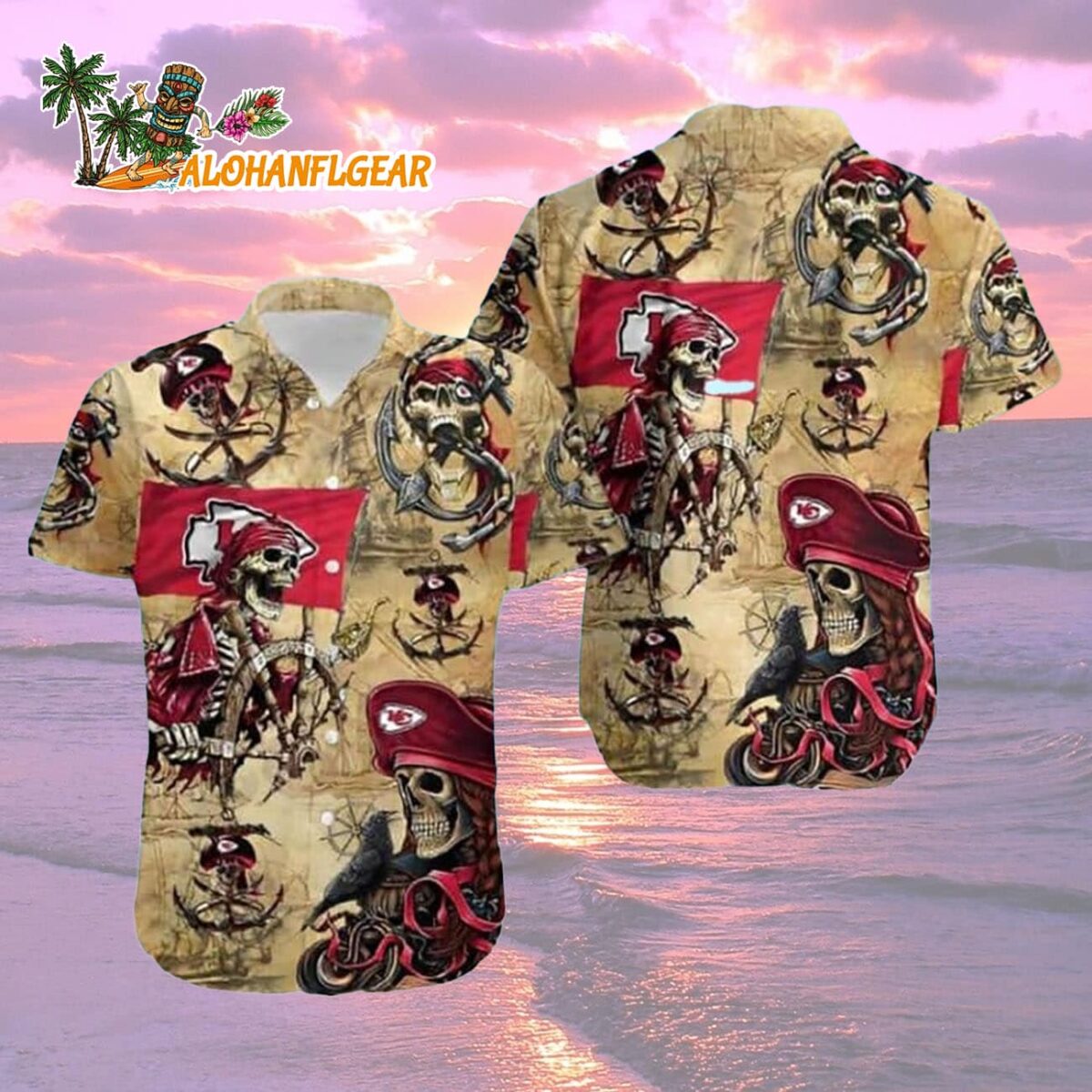 Kansas City Chiefs Hawaiian Shirt Pirate Skeleton Kansas City Chiefs Aloha Shirt 2