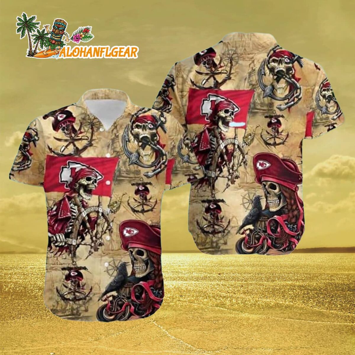 Kansas City Chiefs Hawaiian Shirt Pirate Skeleton Kansas City Chiefs Aloha Shirt 3