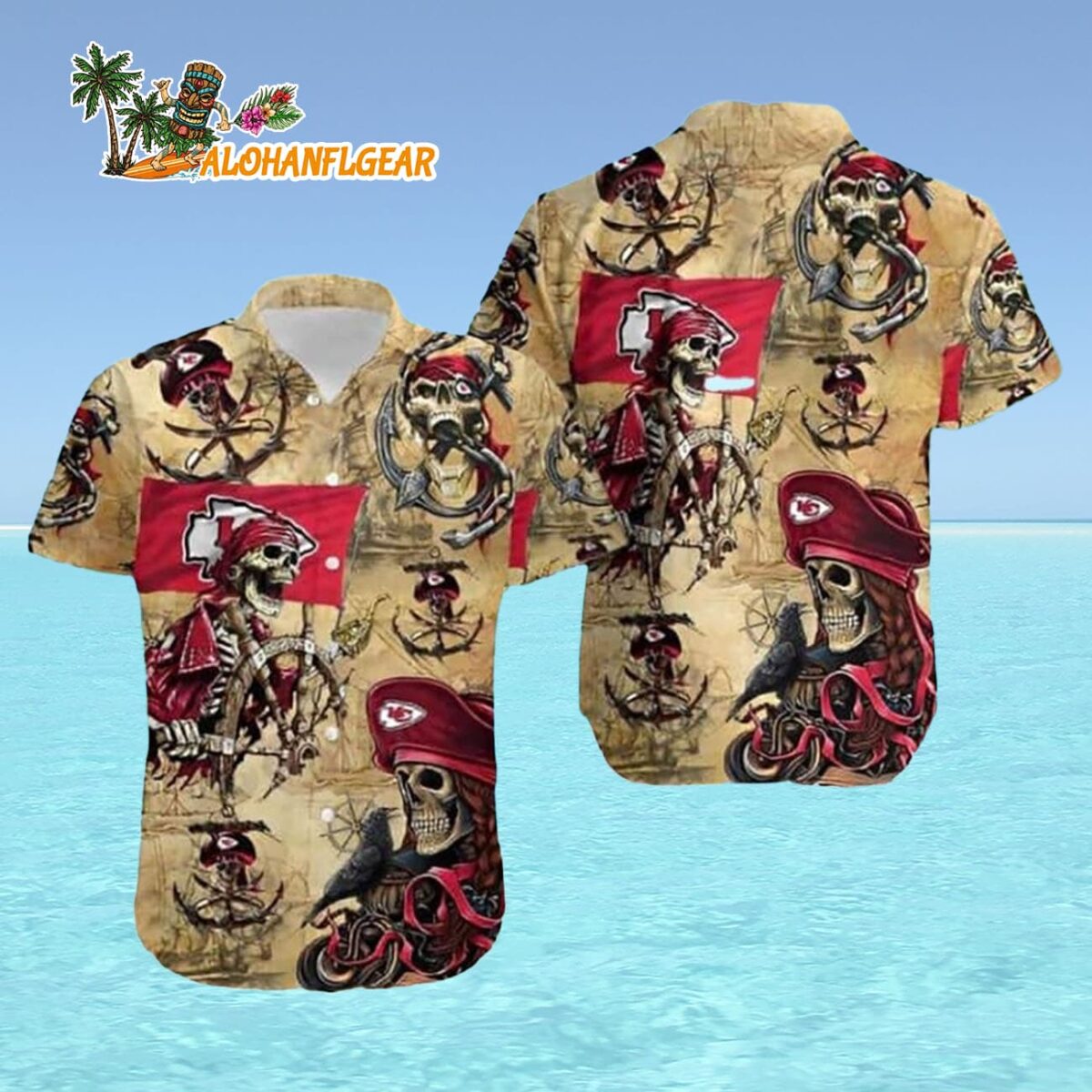 Kansas City Chiefs Hawaiian Shirt Pirate Skeleton Kansas City Chiefs Aloha Shirt 4