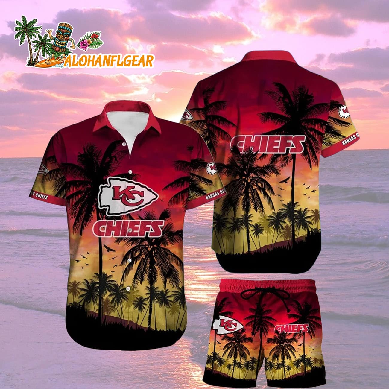 Kansas City Chiefs Sunset Paradise Hawaiian Shirt, Kansas City Chiefs Aloha Shirt Kansas City Chiefs Sunset Paradise Hawaiian Shirt, Kansas City Chiefs Aloha Shirt