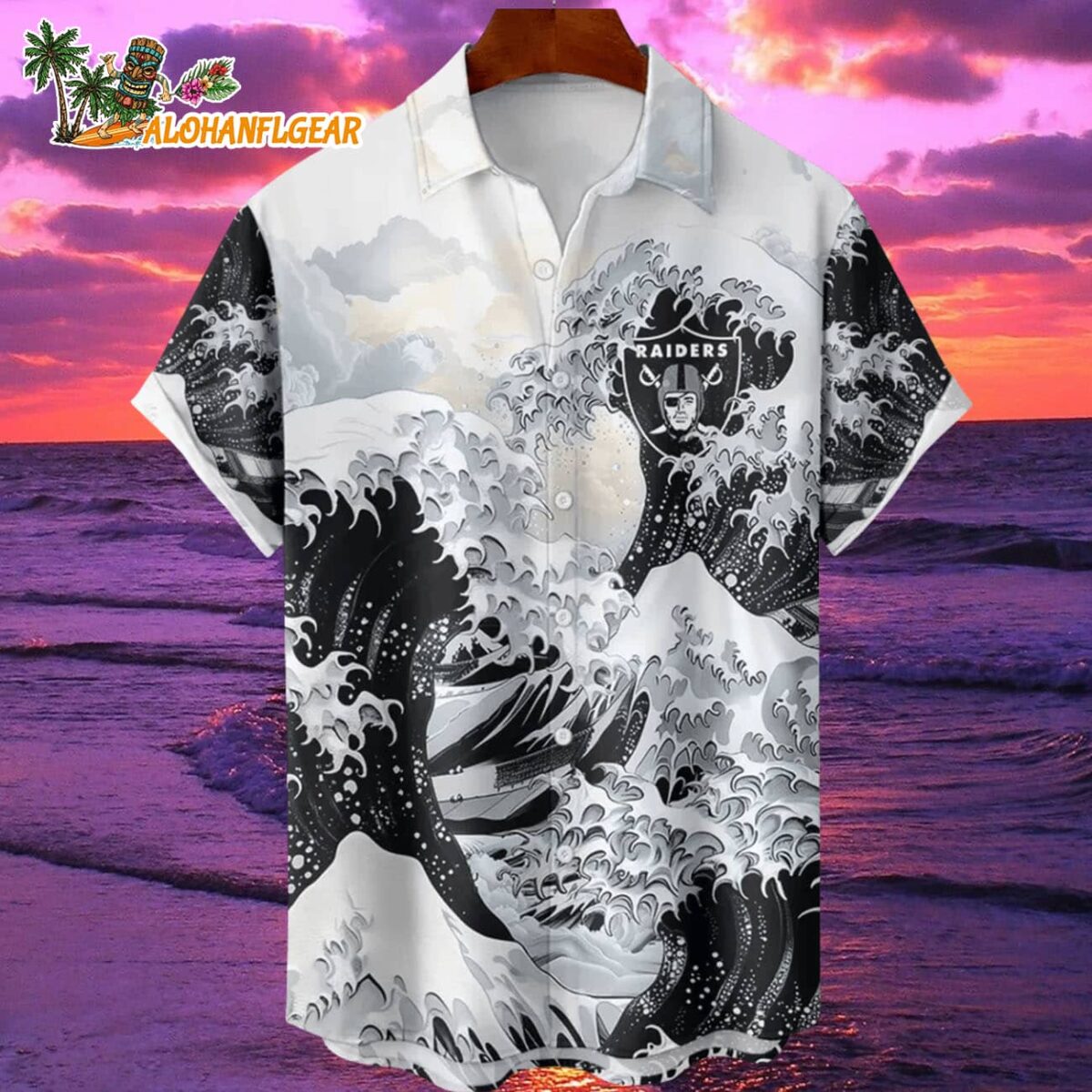 Las Vegas Raiders Great Wave Hawaiian Shirt Custom Name And Number NFL Aloha Shirt 1