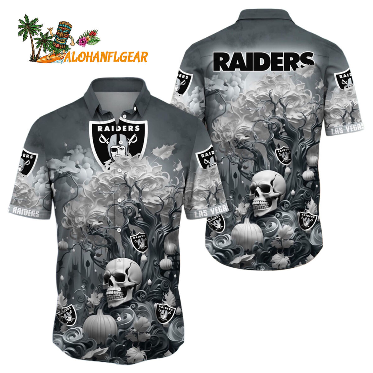 Las Vegas Raiders Halloween Skull Pumpkin Hawaiian Shirt Las Vegas Raiders Aloha Shirt 1