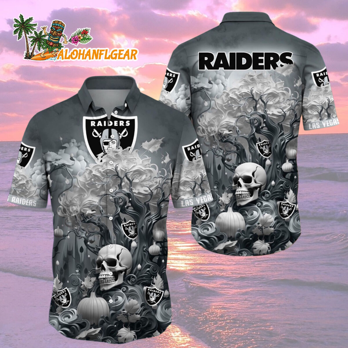 Las Vegas Raiders Halloween Skull Pumpkin Hawaiian Shirt Las Vegas Raiders Aloha Shirt 2