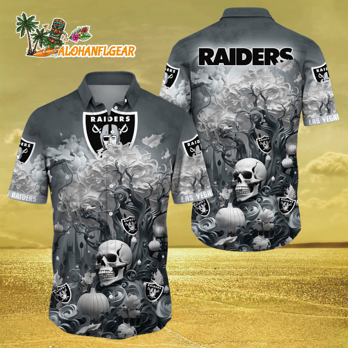 Las Vegas Raiders Halloween Skull Pumpkin Hawaiian Shirt Las Vegas Raiders Aloha Shirt 3
