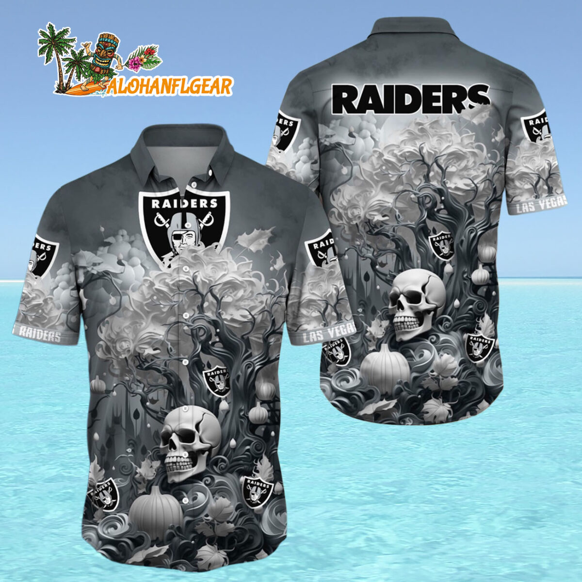 Las Vegas Raiders Halloween Skull Pumpkin Hawaiian Shirt Las Vegas Raiders Aloha Shirt 4