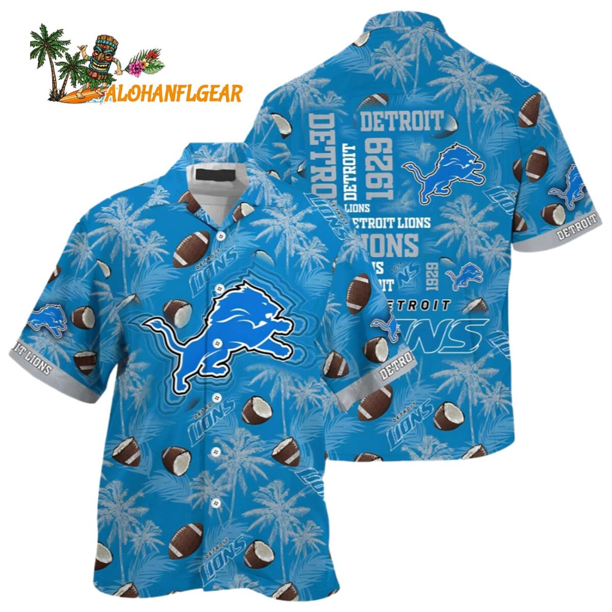 Logo Detroit Lions Hawaiian Shirt Blue Detroit Lion Aloha Shirt 1