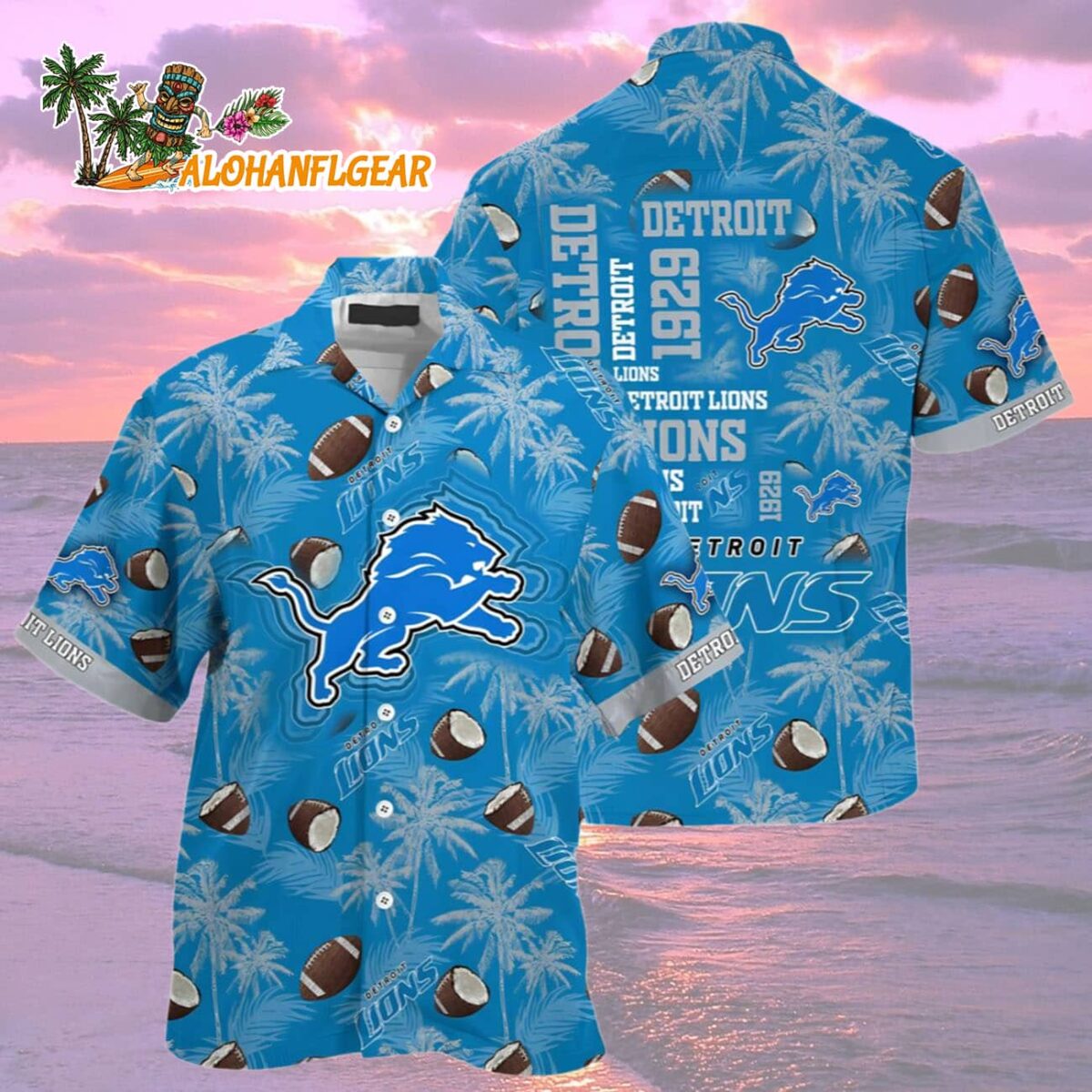 Logo Detroit Lions Hawaiian Shirt Blue Detroit Lion Aloha Shirt 2