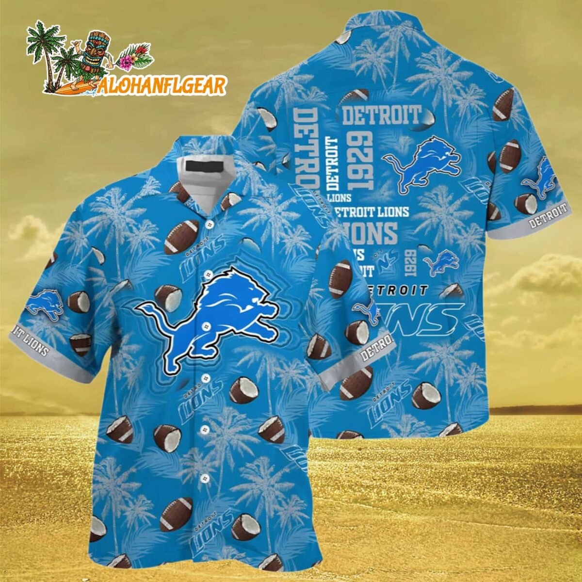 Logo Detroit Lions Hawaiian Shirt Blue Detroit Lion Aloha Shirt 3