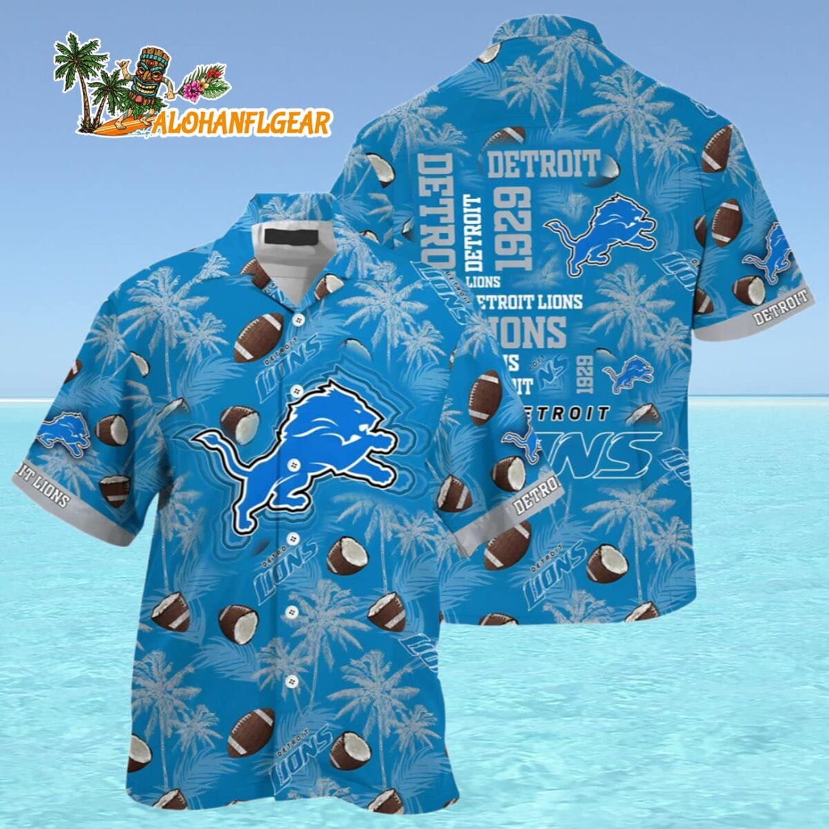 Logo Detroit Lions Hawaiian Shirt Blue Detroit Lion Aloha Shirt 4