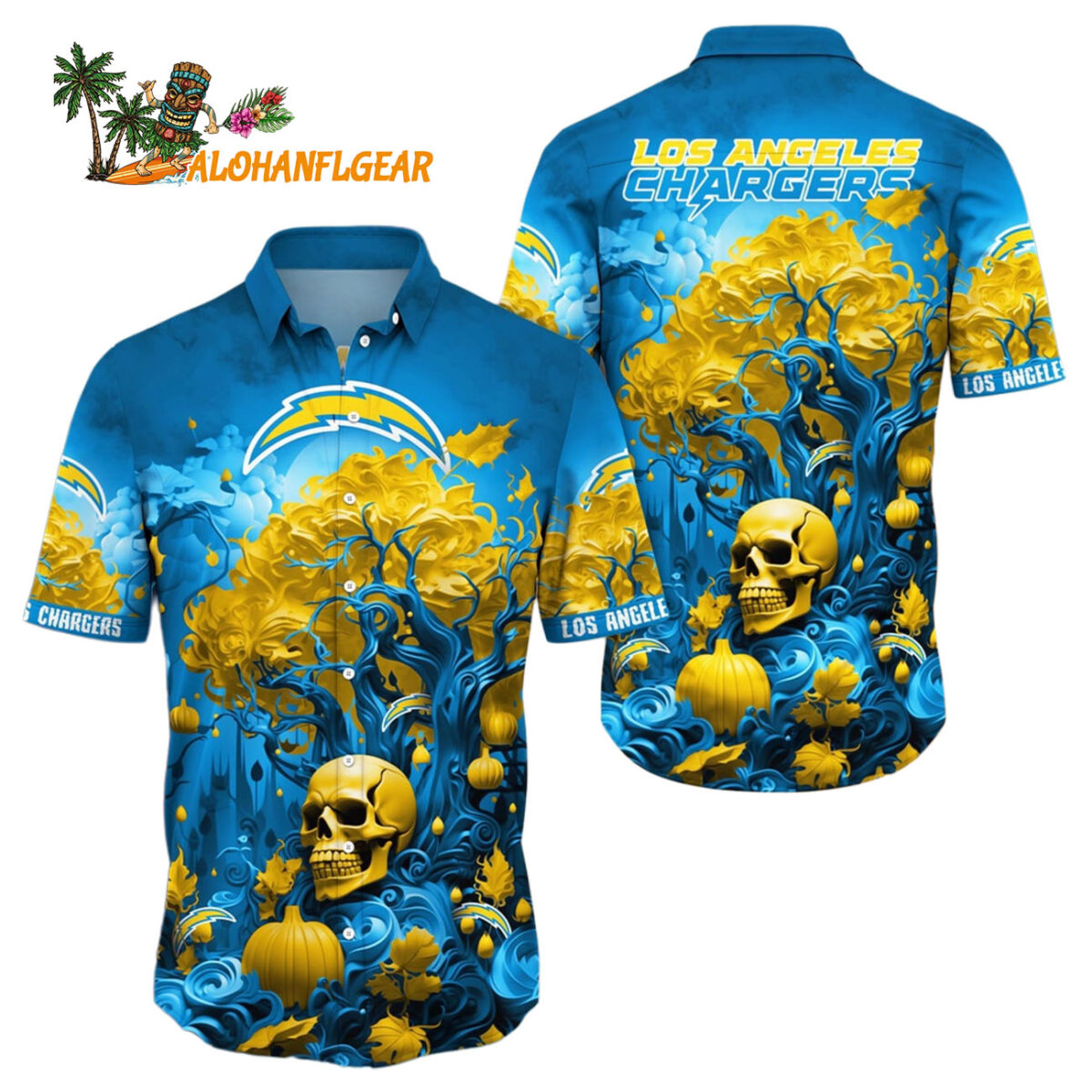 Los Angeles Chargers Halloween Skull Pumpkin Hawaiian Shirt Los Angeles Chargers Aloha Shirt 1