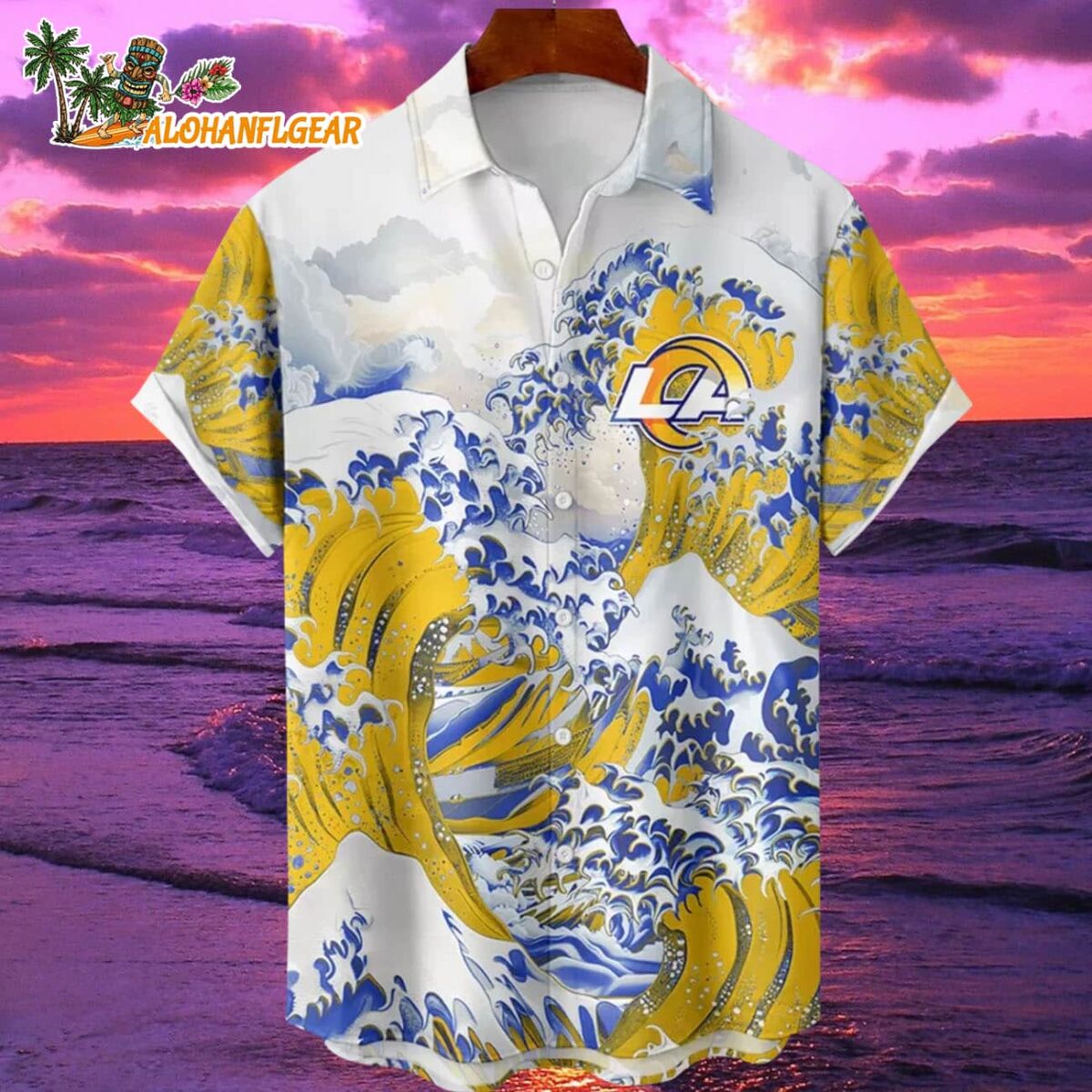 Los Angeles Rams Great Wave Hawaiian Shirt Custom Name And Number NFL Aloha Shirt 1
