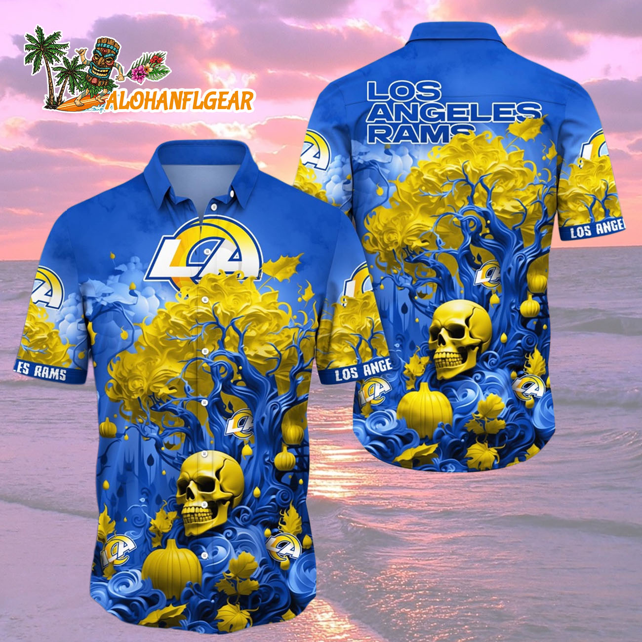 Los Angeles Rams Halloween Skull Pumpkin Hawaiian Shirt, Los Angeles Rams Aloha Shirt Los Angeles Rams Halloween Skull Pumpkin Hawaiian Shirt, Los Angeles Rams Aloha Shirt