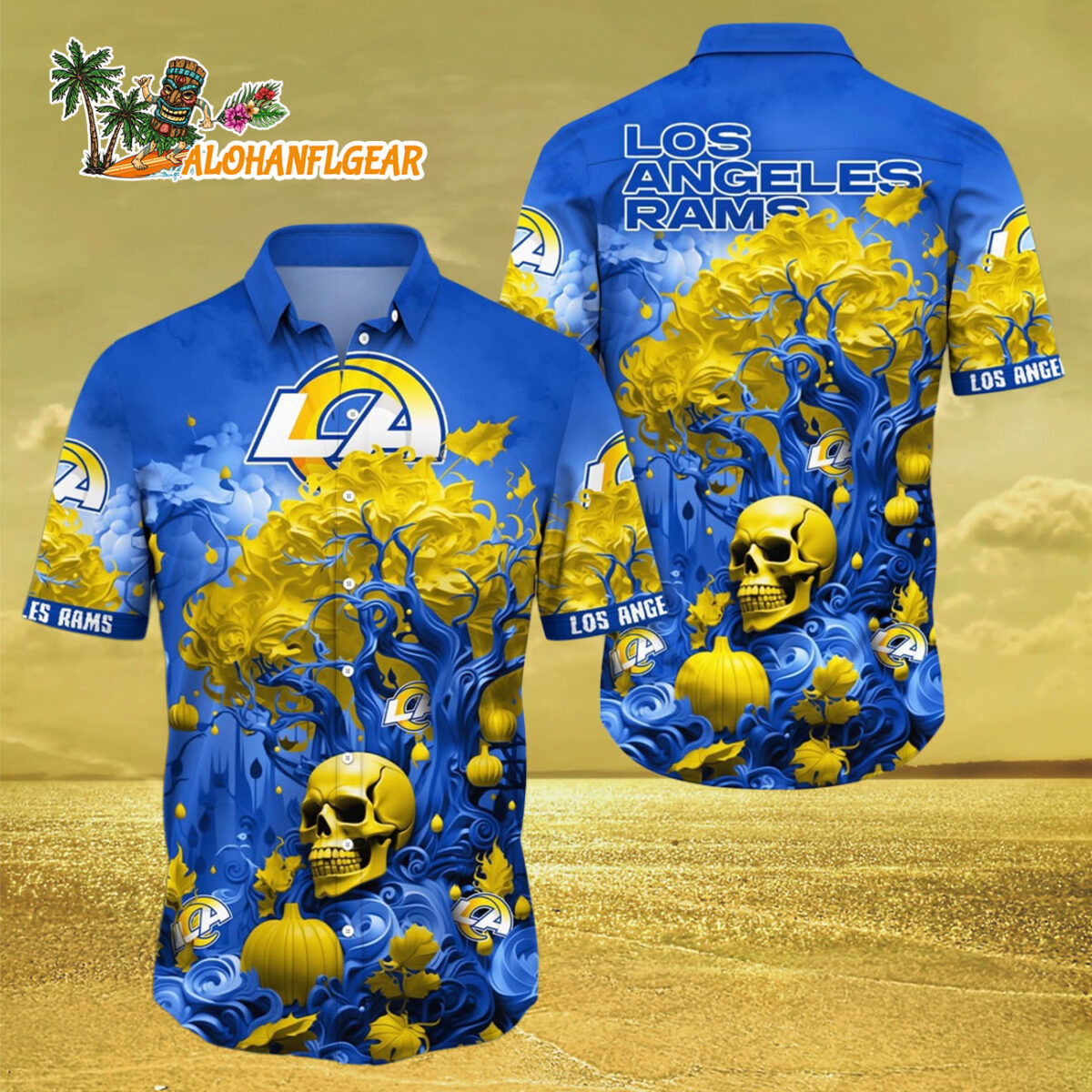 Los Angeles Rams Halloween Skull Pumpkin Hawaiian Shirt Los Angeles Rams Aloha Shirt 3