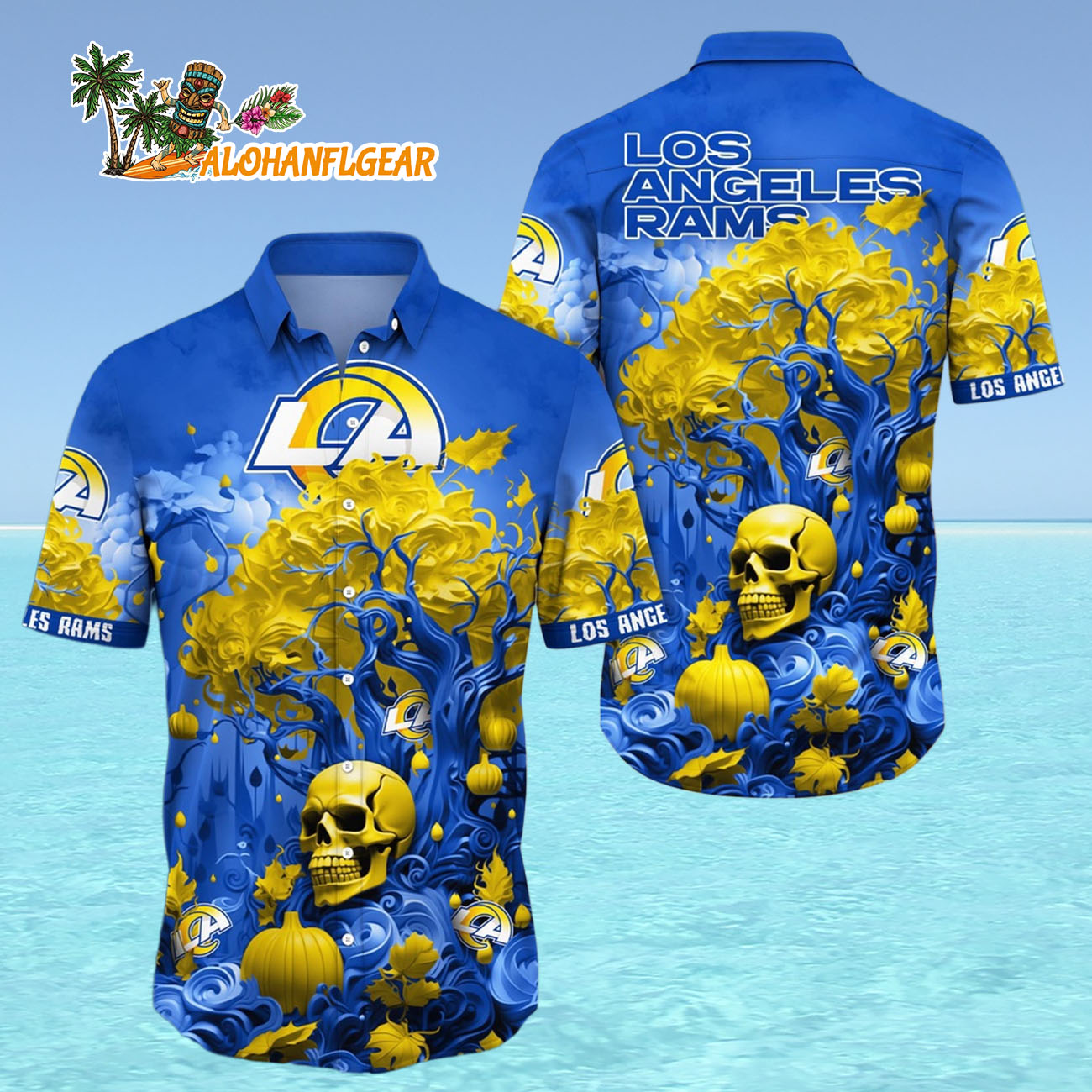 Los Angeles Rams Halloween Skull Pumpkin Hawaiian Shirt, Los Angeles Rams Aloha Shirt Los Angeles Rams Halloween Skull Pumpkin Hawaiian Shirt, Los Angeles Rams Aloha Shirt