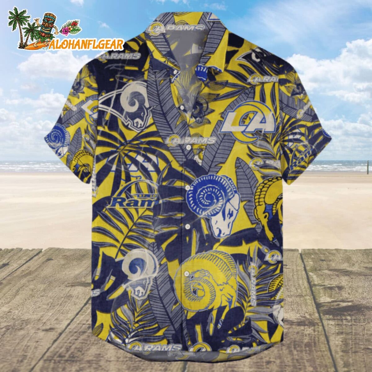Los Angeles Rams Hawaiian Shirt Retro Logo Revolution NFL Aloha Shirt 2025 1