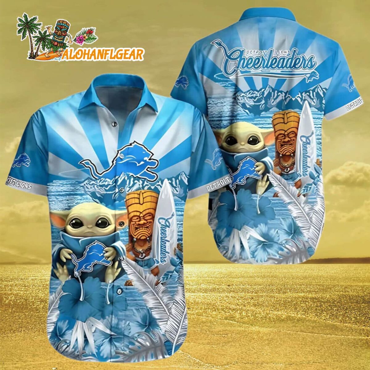 Men And Womens Detroit Lions Hawaiian Shirt Baby Yoda Detroit Lions Aloha Shirt 3