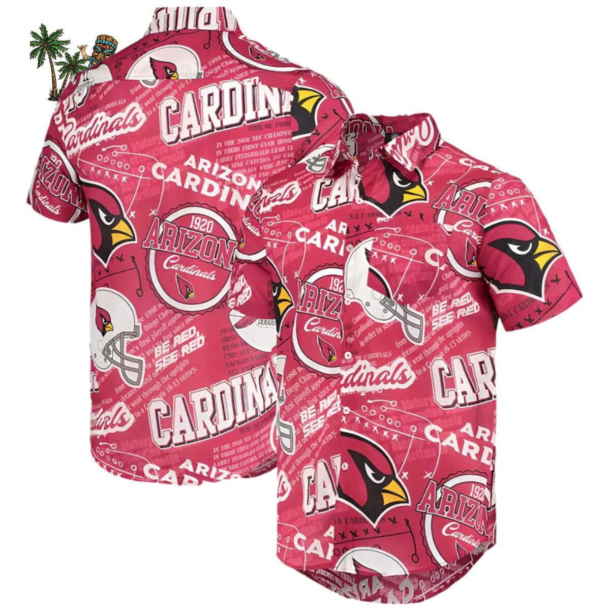 Mens Foco Cardinal Arizona Cardinals Hawaiian Shirt Button up Shirt Cardinal Arizona Aloha Shirt 1