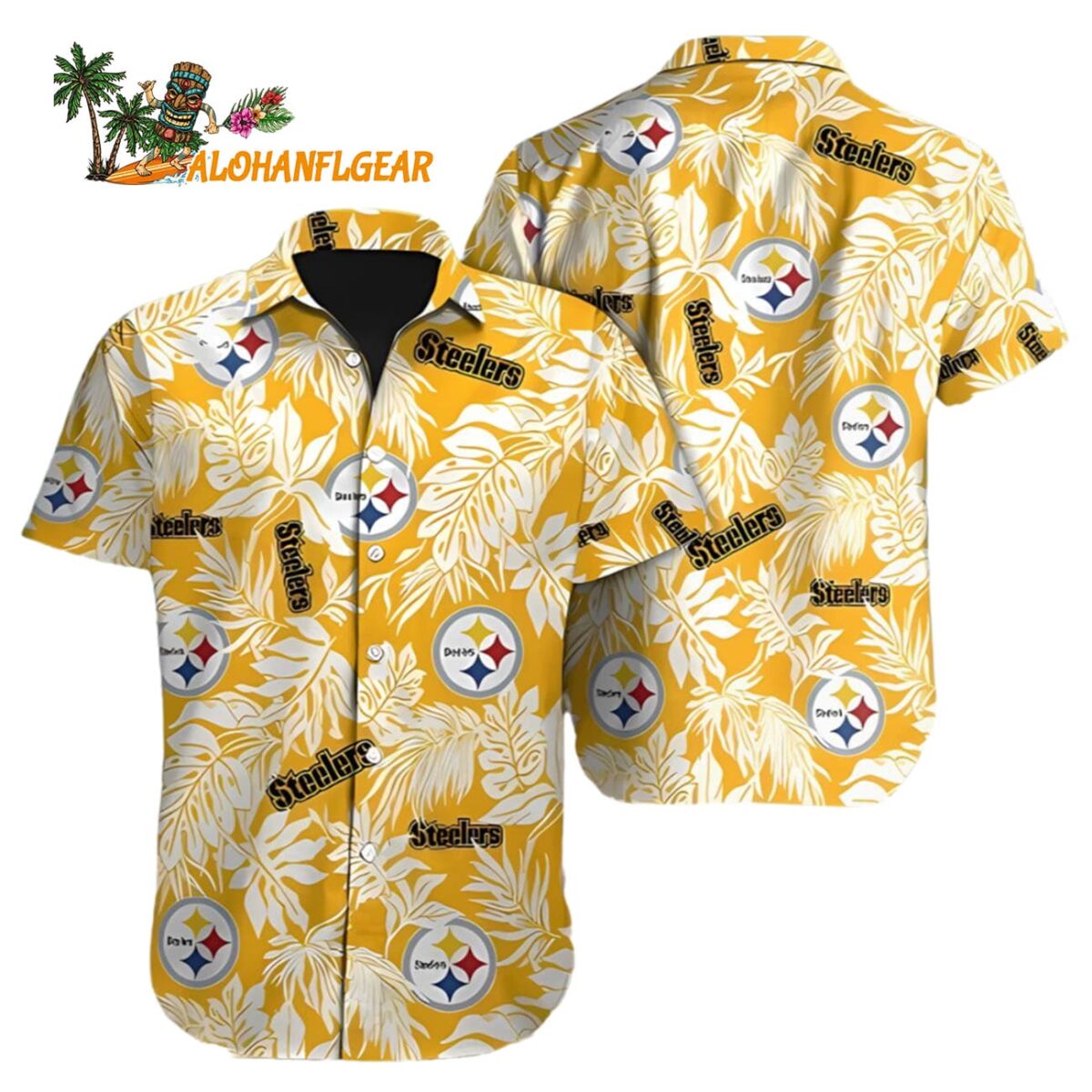 Mens Hawaiian Button Up Shirt Tropical Leafs Print Pittsburgh Steelers Aloha Shirt 1