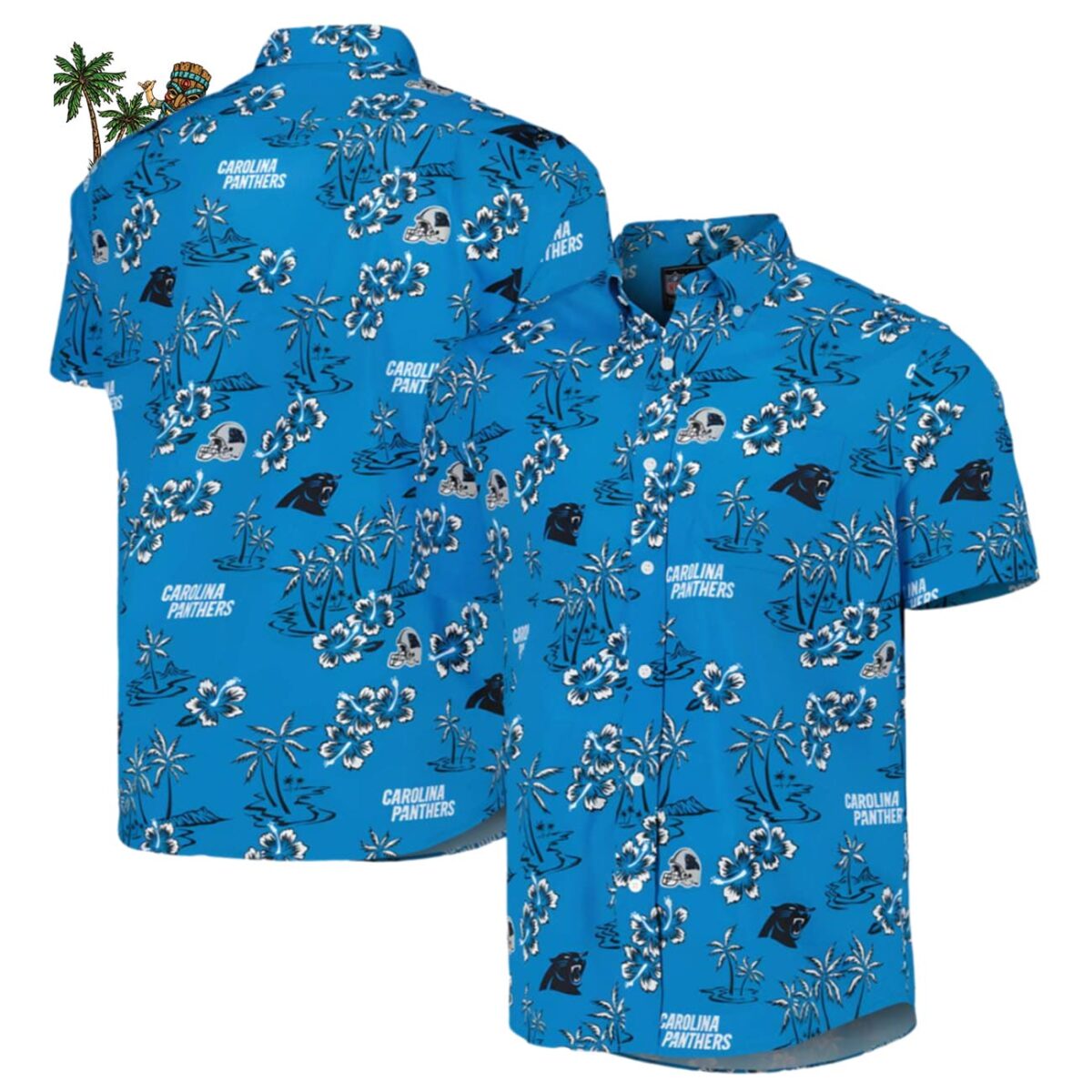 Mens Reyn Spooner Blue Carolina Panthers Hawaiian Shirt Carolina Panthers Aloha Shirt 1