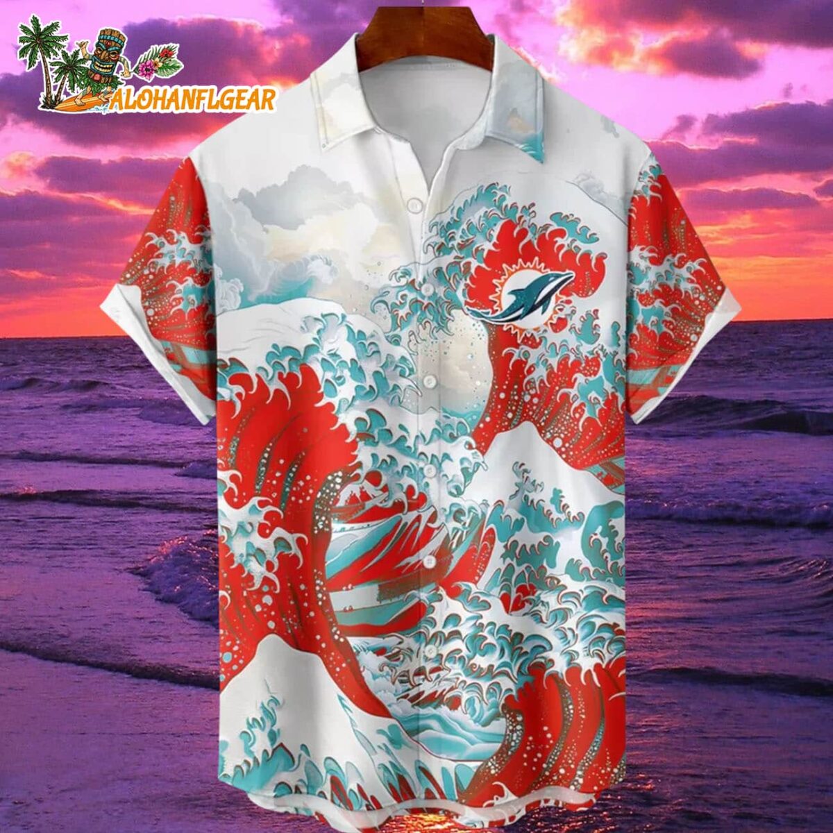 Miami Dolphins Great Wave Hawaiian Shirt Custom Name And Number NFL Aloha Shirt 1