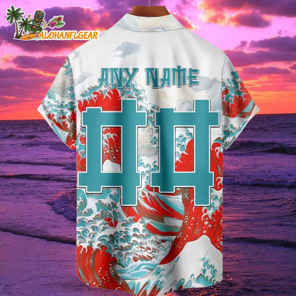 Miami Dolphins Great Wave Hawaiian Shirt Custom Name And Number NFL Aloha Shirt 2